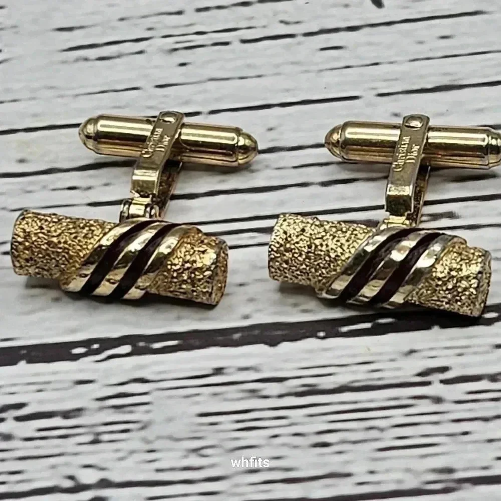 Christian Dior Gold Tone Cufflinks and Tie Bar Set